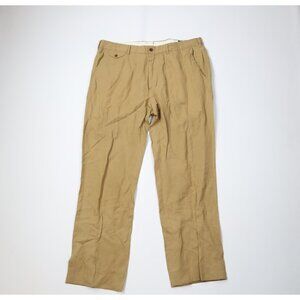 Vintage 90s Ralph Lauren Mens 38x31 Linen Silk Blend Wide Leg Chino Pants Beige